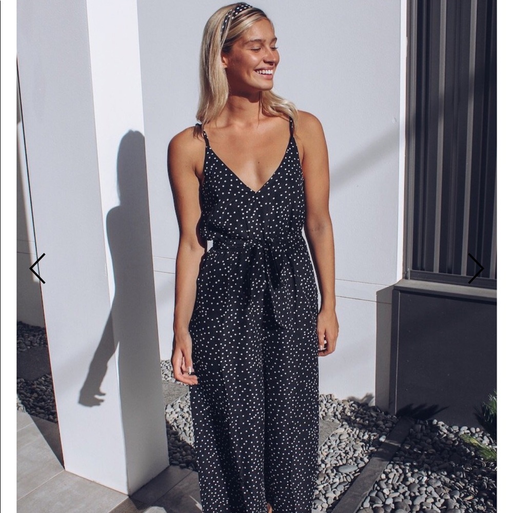 Polka Dot Tie Front Jumpsuit